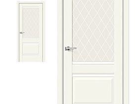 Межкомнатная дверь Браво Эмалит Прима-3 Alaska, стекло White Сrystal