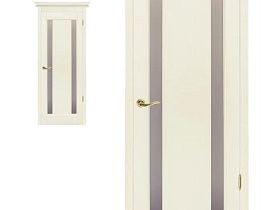 Межкомнатная дверь из массива сосны Ока Милан Браш Слоновая кость, полотно со стеклом (графит с фрезеровкой)