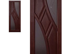 Межкомнатная дверь из массива ольхи Ока Глория Махагон, полотно со стеклом (матовое белое с фрезеровкой) 