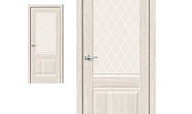 Межкомнатная дверь Браво Эко Шпон Прима-3 Ash White, стекло White Сrystal