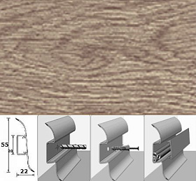 Напольный плинтус Идеал Комфорт (пластиковый с кабель-каналом) 208 Дуб мокко (55x22x2500 мм), 1 м.п.