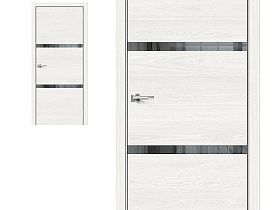 Межкомнатная дверь Браво Эко Шпон Браво-2.55 White Skyline, стекло Mirox Grey