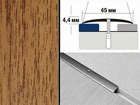 Порог декорированный полукруглый А45 45х4,4 мм Дуб деревенский
