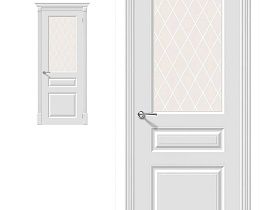 Межкомнатная дверь эмаль Bravo Скинни-15.1 Whitey полотно со стеклом White Сrystal