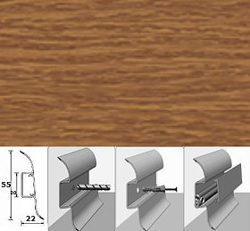 Напольный плинтус Идеал Комфорт (пластиковый с кабель-каналом) 217 Дуб тёмный (55x22x2500 мм), 1 м.п.