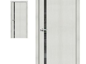 Межкомнатная дверь Браво Эко Шпон Браво-1.55 Bianco Veralinga, стекло Mirox Grey