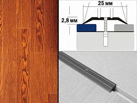Порог декорированный плоский А1 25х2,8 мм Дуб красный